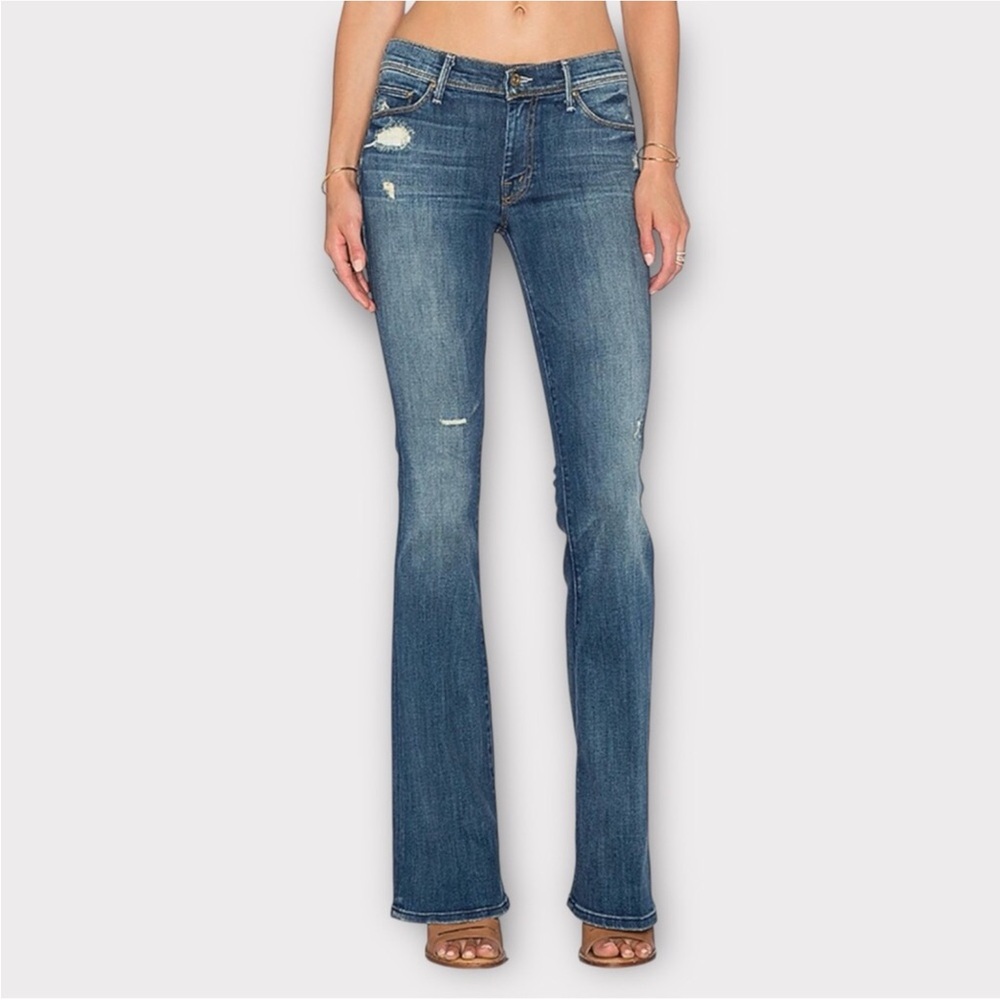 MOTHER The Cruiser Distressed Flare Jeans in Rough it Up 25 Long Length